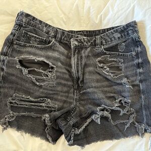 Ripped black jean shorts